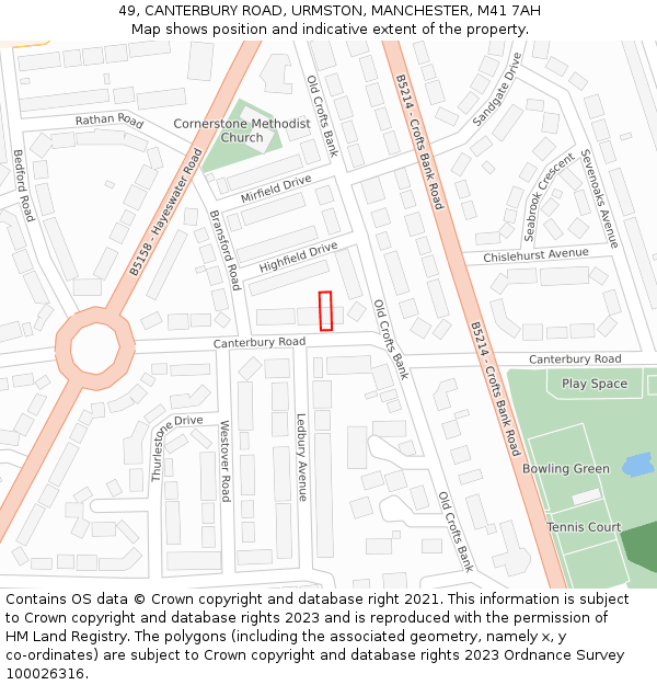 49, CANTERBURY ROAD, URMSTON, MANCHESTER, M41 7AH: Location map and indicative extent of plot