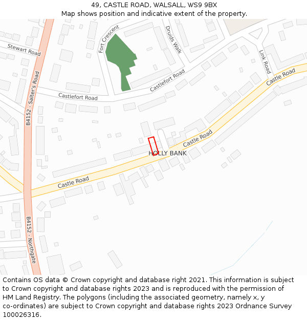 49, CASTLE ROAD, WALSALL, WS9 9BX: Location map and indicative extent of plot