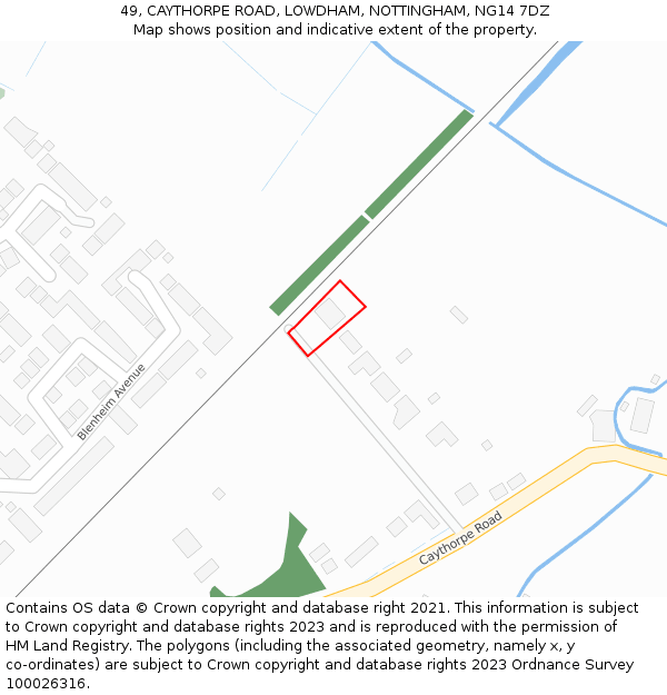 49, CAYTHORPE ROAD, LOWDHAM, NOTTINGHAM, NG14 7DZ: Location map and indicative extent of plot