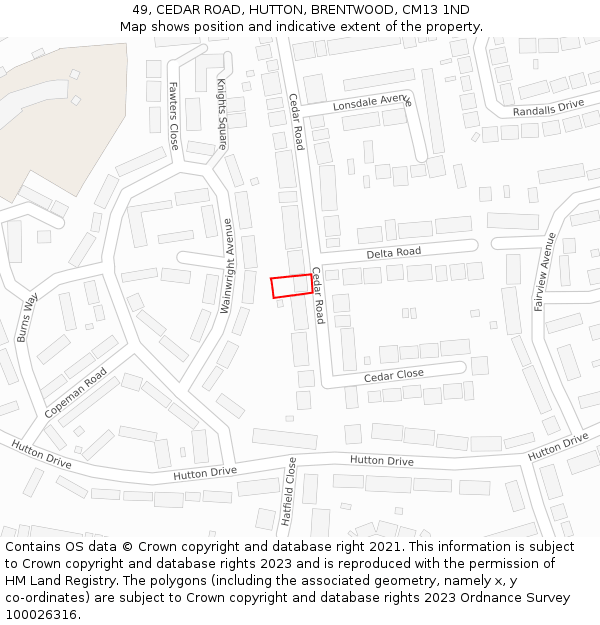 49, CEDAR ROAD, HUTTON, BRENTWOOD, CM13 1ND: Location map and indicative extent of plot
