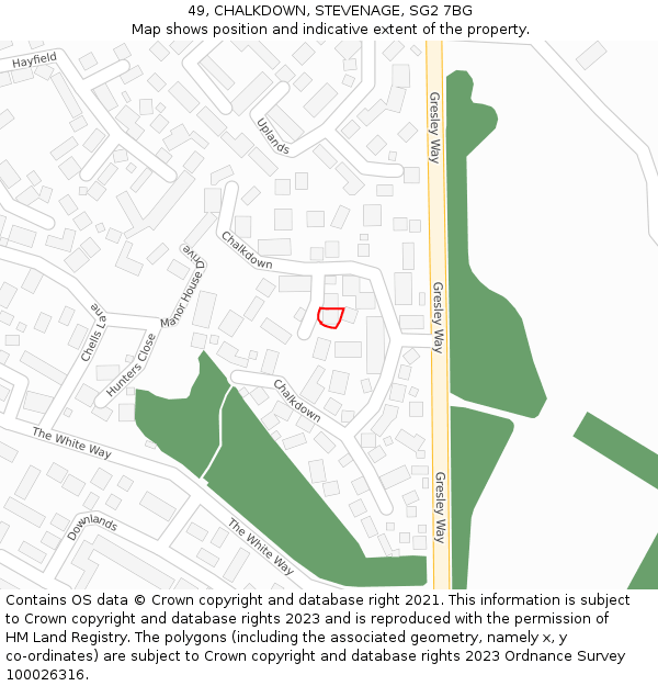 49, CHALKDOWN, STEVENAGE, SG2 7BG: Location map and indicative extent of plot