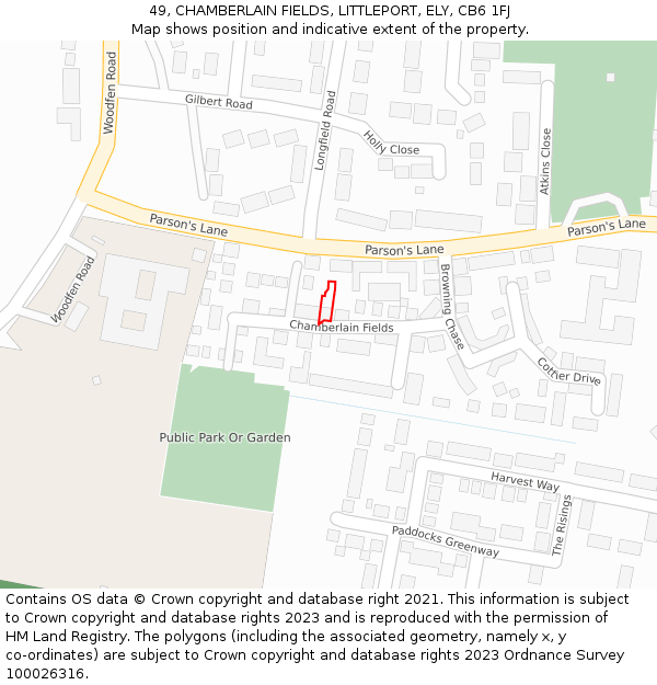 49, CHAMBERLAIN FIELDS, LITTLEPORT, ELY, CB6 1FJ: Location map and indicative extent of plot