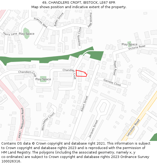 49, CHANDLERS CROFT, IBSTOCK, LE67 6PR: Location map and indicative extent of plot
