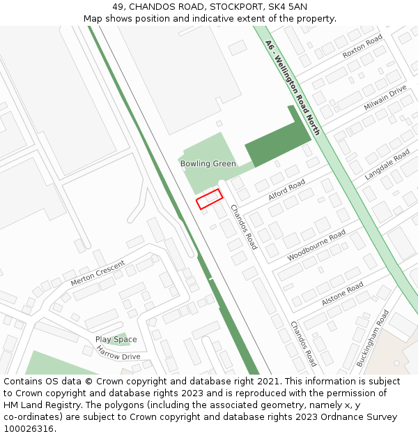 49, CHANDOS ROAD, STOCKPORT, SK4 5AN: Location map and indicative extent of plot