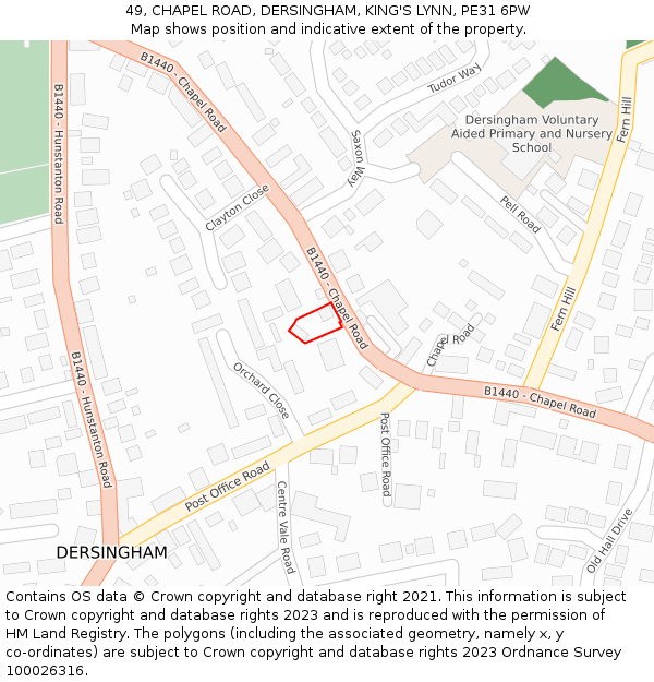 49, CHAPEL ROAD, DERSINGHAM, KING'S LYNN, PE31 6PW: Location map and indicative extent of plot