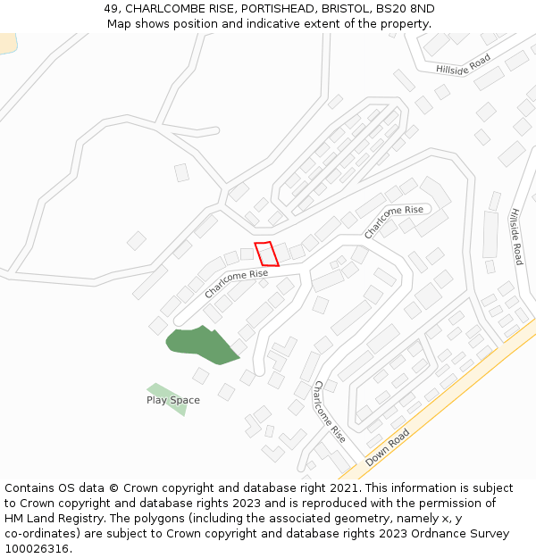 49, CHARLCOMBE RISE, PORTISHEAD, BRISTOL, BS20 8ND: Location map and indicative extent of plot