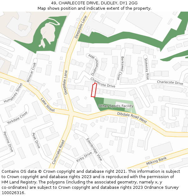 49, CHARLECOTE DRIVE, DUDLEY, DY1 2GG: Location map and indicative extent of plot