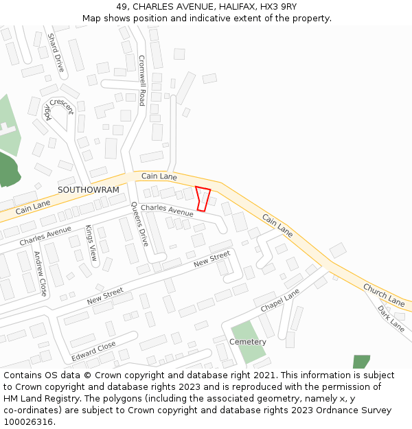 49, CHARLES AVENUE, HALIFAX, HX3 9RY: Location map and indicative extent of plot