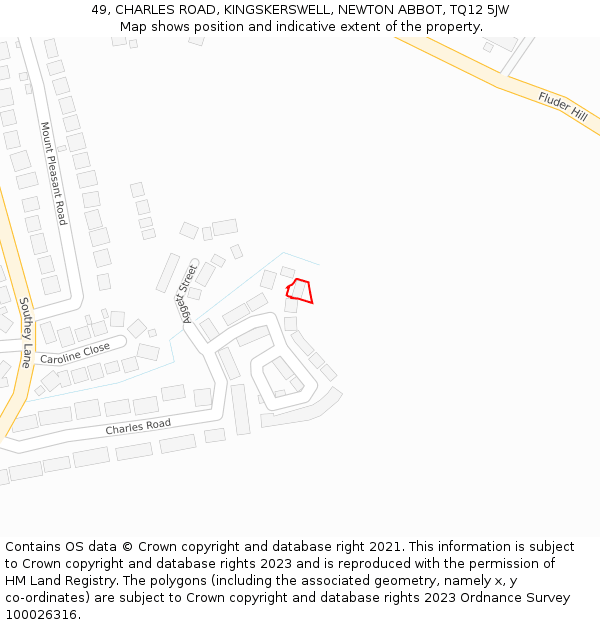 49, CHARLES ROAD, KINGSKERSWELL, NEWTON ABBOT, TQ12 5JW: Location map and indicative extent of plot