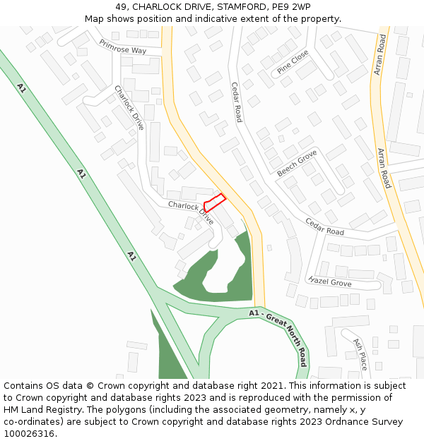 49, CHARLOCK DRIVE, STAMFORD, PE9 2WP: Location map and indicative extent of plot