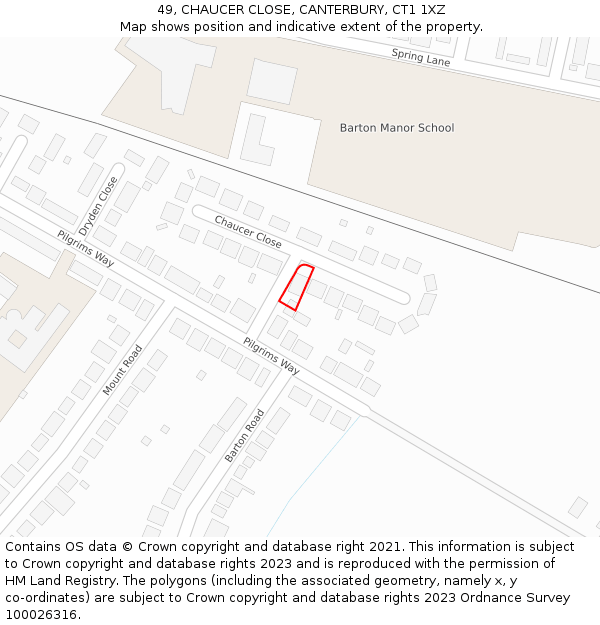 49, CHAUCER CLOSE, CANTERBURY, CT1 1XZ: Location map and indicative extent of plot