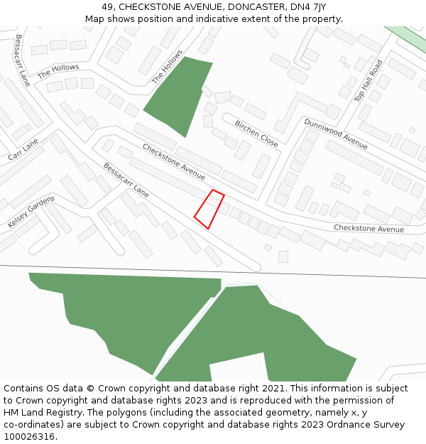 49, CHECKSTONE AVENUE, DONCASTER, DN4 7JY: Location map and indicative extent of plot