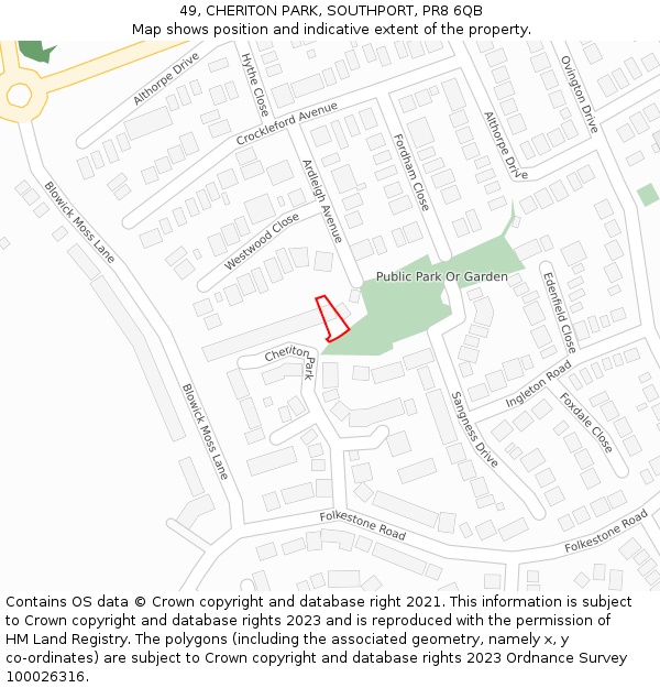 49, CHERITON PARK, SOUTHPORT, PR8 6QB: Location map and indicative extent of plot
