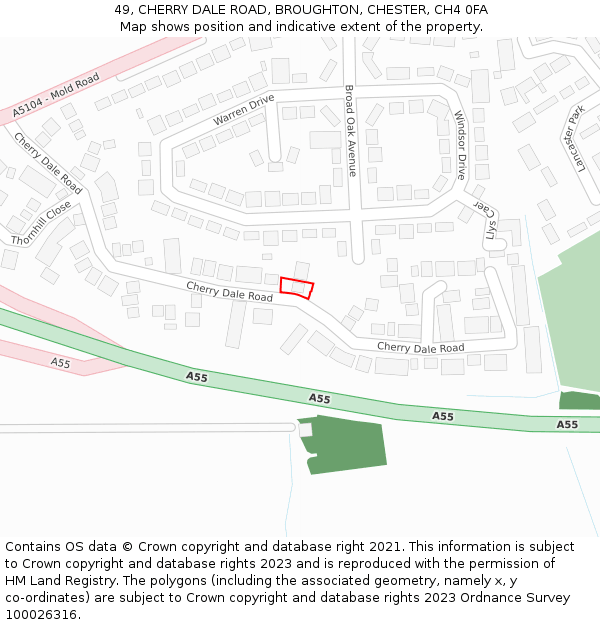 49, CHERRY DALE ROAD, BROUGHTON, CHESTER, CH4 0FA: Location map and indicative extent of plot