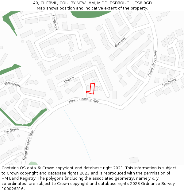 49, CHERVIL, COULBY NEWHAM, MIDDLESBROUGH, TS8 0GB: Location map and indicative extent of plot