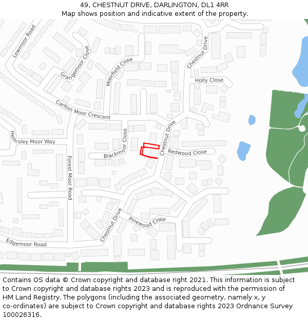 49, CHESTNUT DRIVE, DARLINGTON, DL1 4RR: Location map and indicative extent of plot