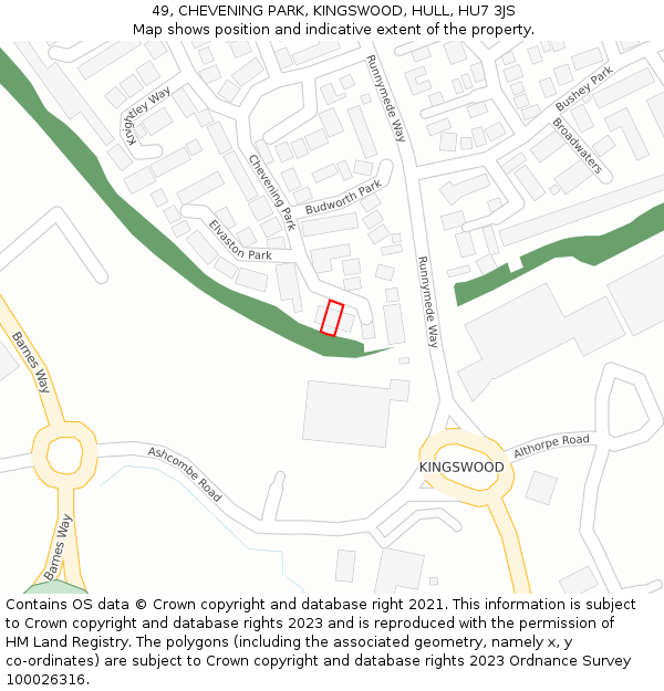 49, CHEVENING PARK, KINGSWOOD, HULL, HU7 3JS: Location map and indicative extent of plot