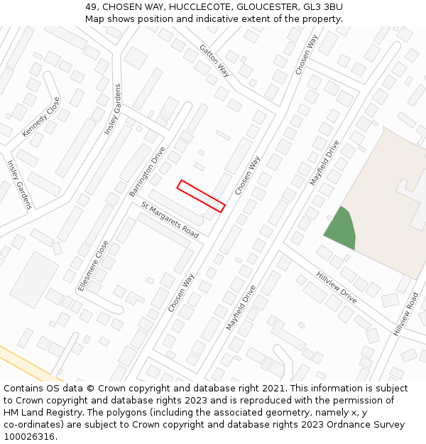 49, CHOSEN WAY, HUCCLECOTE, GLOUCESTER, GL3 3BU: Location map and indicative extent of plot