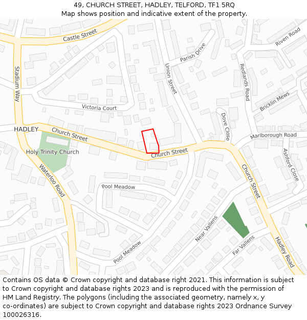 49, CHURCH STREET, HADLEY, TELFORD, TF1 5RQ: Location map and indicative extent of plot