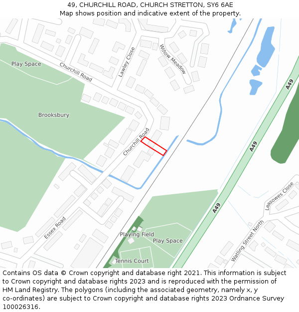 49, CHURCHILL ROAD, CHURCH STRETTON, SY6 6AE: Location map and indicative extent of plot