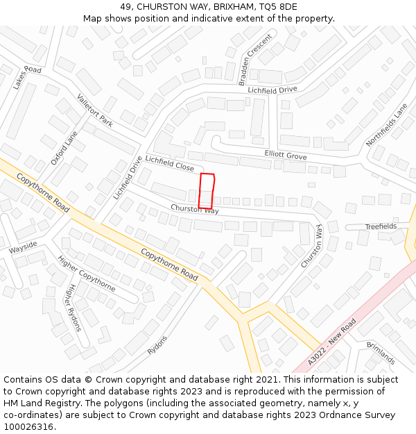 49, CHURSTON WAY, BRIXHAM, TQ5 8DE: Location map and indicative extent of plot