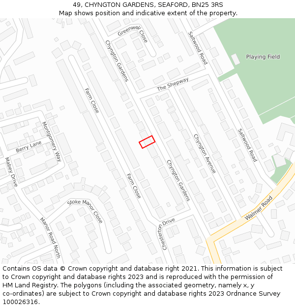 49, CHYNGTON GARDENS, SEAFORD, BN25 3RS: Location map and indicative extent of plot