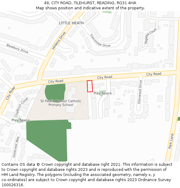 49, CITY ROAD, TILEHURST, READING, RG31 4HA: Location map and indicative extent of plot
