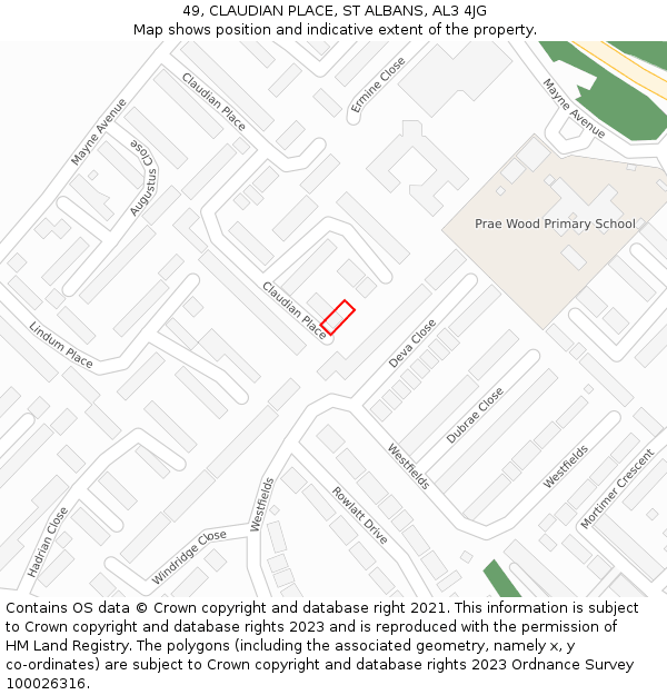 49, CLAUDIAN PLACE, ST ALBANS, AL3 4JG: Location map and indicative extent of plot