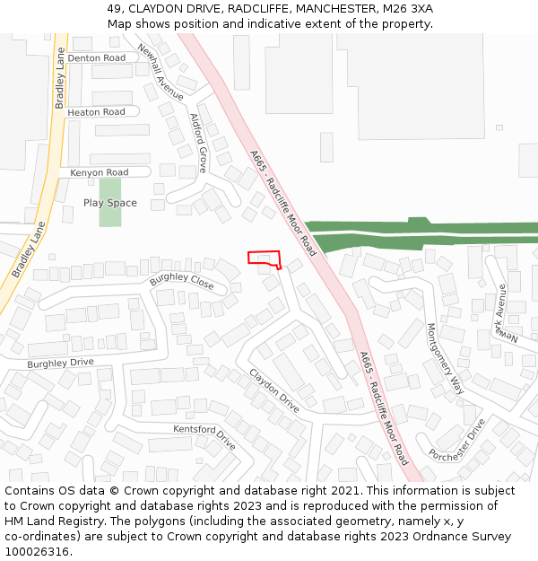 49, CLAYDON DRIVE, RADCLIFFE, MANCHESTER, M26 3XA: Location map and indicative extent of plot