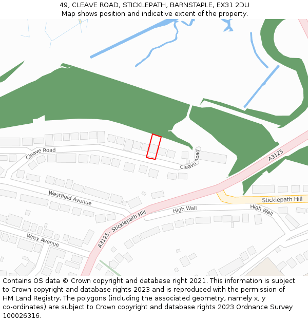 49, CLEAVE ROAD, STICKLEPATH, BARNSTAPLE, EX31 2DU: Location map and indicative extent of plot