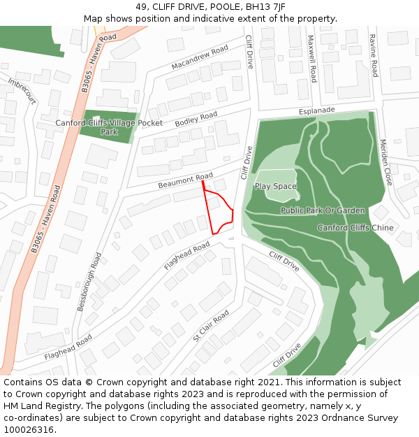 49, CLIFF DRIVE, POOLE, BH13 7JF: Location map and indicative extent of plot