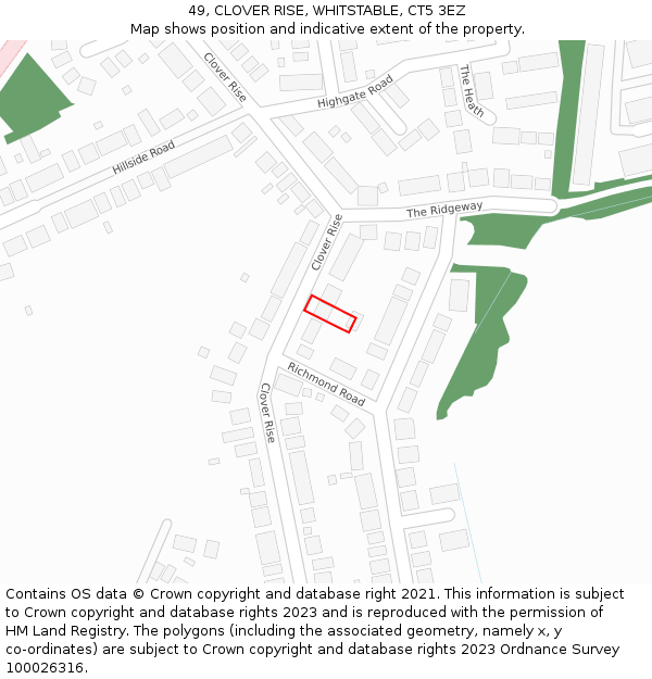 49, CLOVER RISE, WHITSTABLE, CT5 3EZ: Location map and indicative extent of plot