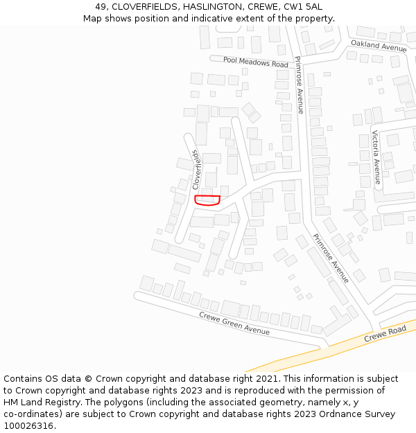 49, CLOVERFIELDS, HASLINGTON, CREWE, CW1 5AL: Location map and indicative extent of plot