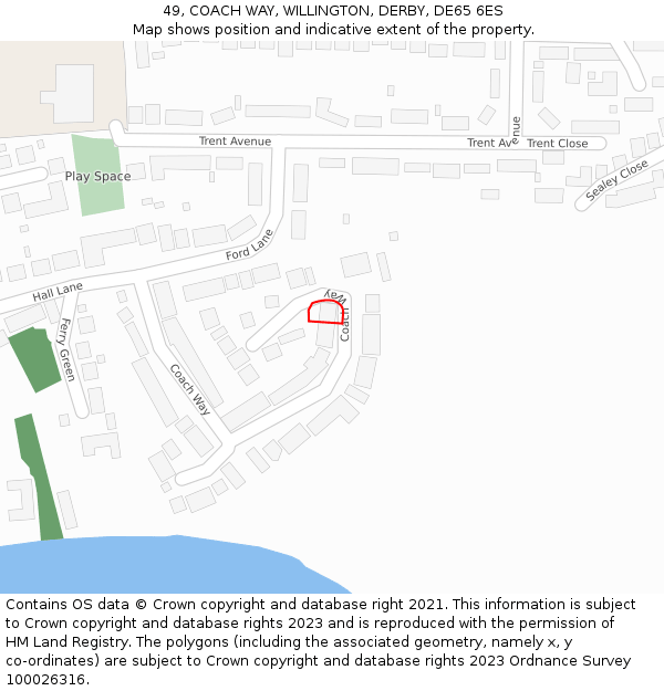 49, COACH WAY, WILLINGTON, DERBY, DE65 6ES: Location map and indicative extent of plot