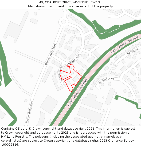 49, COALPORT DRIVE, WINSFORD, CW7 3JL: Location map and indicative extent of plot