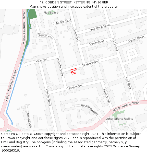 49, COBDEN STREET, KETTERING, NN16 8ER: Location map and indicative extent of plot