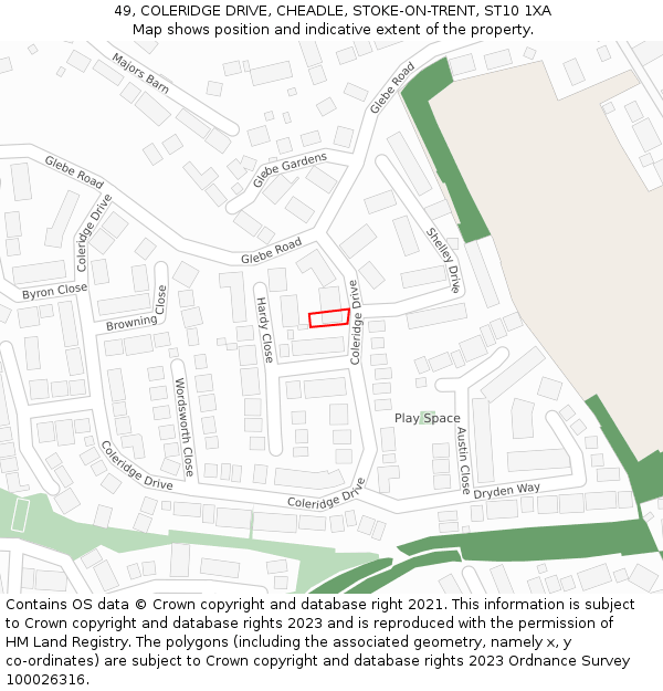 49, COLERIDGE DRIVE, CHEADLE, STOKE-ON-TRENT, ST10 1XA: Location map and indicative extent of plot