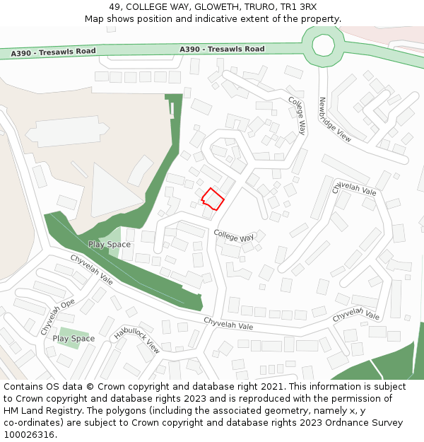 49, COLLEGE WAY, GLOWETH, TRURO, TR1 3RX: Location map and indicative extent of plot