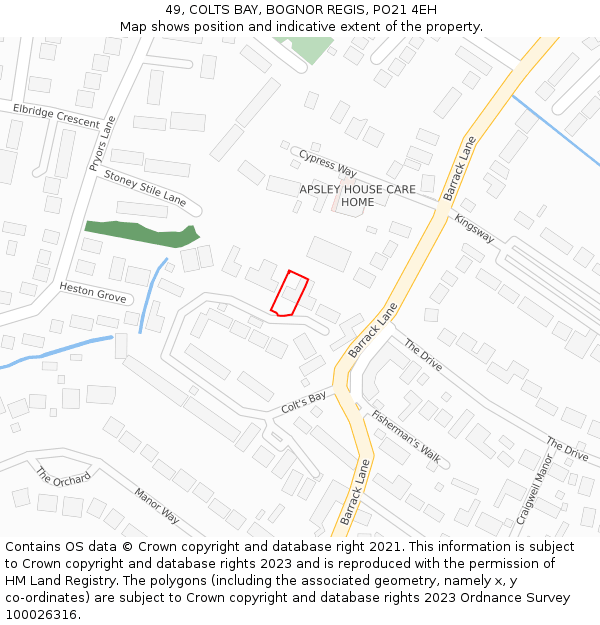 49, COLTS BAY, BOGNOR REGIS, PO21 4EH: Location map and indicative extent of plot