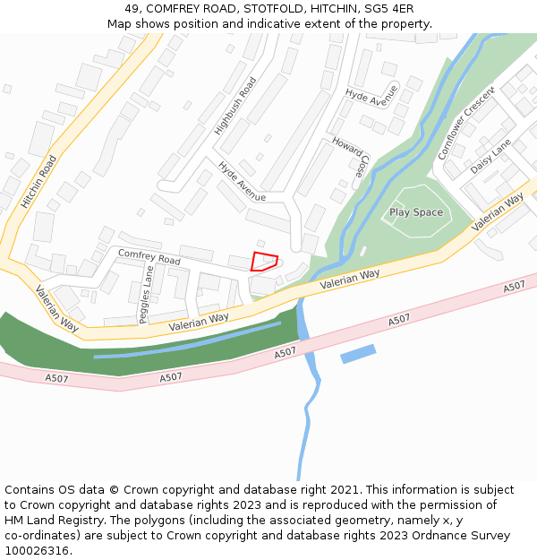 49, COMFREY ROAD, STOTFOLD, HITCHIN, SG5 4ER: Location map and indicative extent of plot