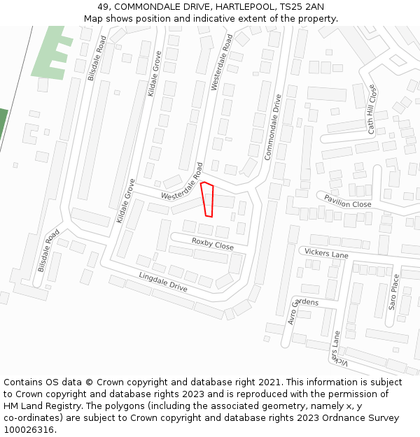 49, COMMONDALE DRIVE, HARTLEPOOL, TS25 2AN: Location map and indicative extent of plot