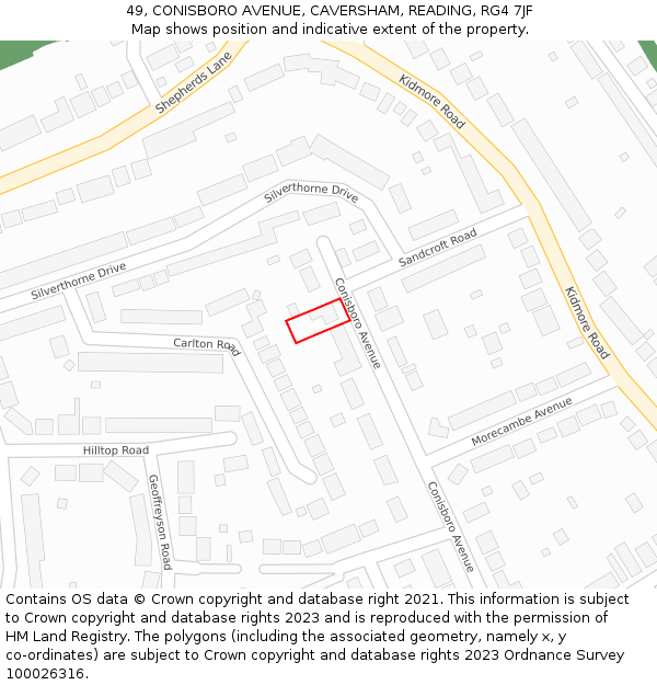 49, CONISBORO AVENUE, CAVERSHAM, READING, RG4 7JF: Location map and indicative extent of plot