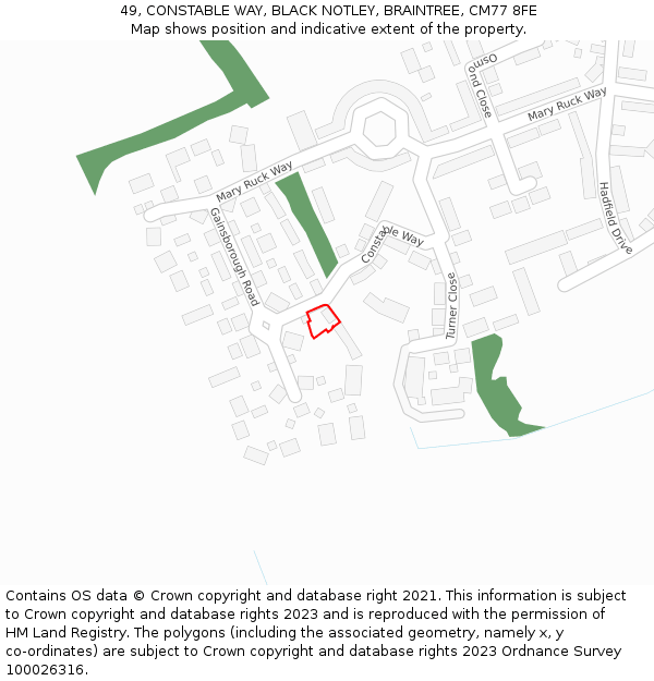 49, CONSTABLE WAY, BLACK NOTLEY, BRAINTREE, CM77 8FE: Location map and indicative extent of plot