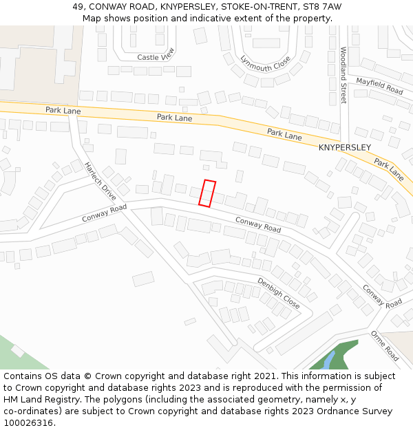 49, CONWAY ROAD, KNYPERSLEY, STOKE-ON-TRENT, ST8 7AW: Location map and indicative extent of plot