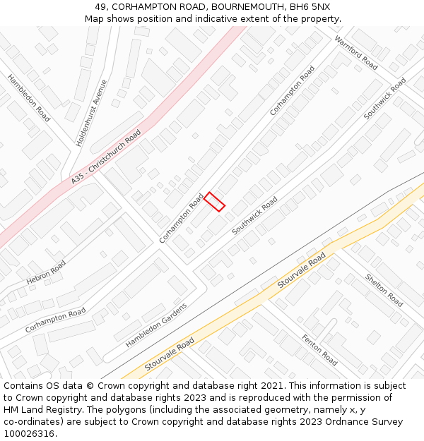 49, CORHAMPTON ROAD, BOURNEMOUTH, BH6 5NX: Location map and indicative extent of plot
