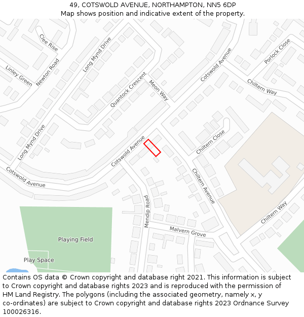 49, COTSWOLD AVENUE, NORTHAMPTON, NN5 6DP: Location map and indicative extent of plot