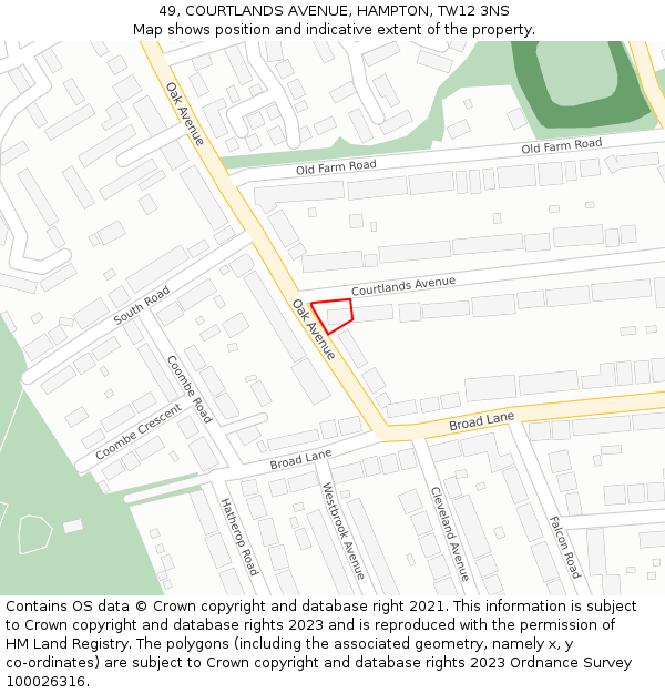 49, COURTLANDS AVENUE, HAMPTON, TW12 3NS: Location map and indicative extent of plot