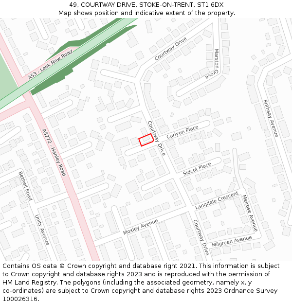 49, COURTWAY DRIVE, STOKE-ON-TRENT, ST1 6DX: Location map and indicative extent of plot