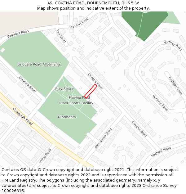 49, COVENA ROAD, BOURNEMOUTH, BH6 5LW: Location map and indicative extent of plot