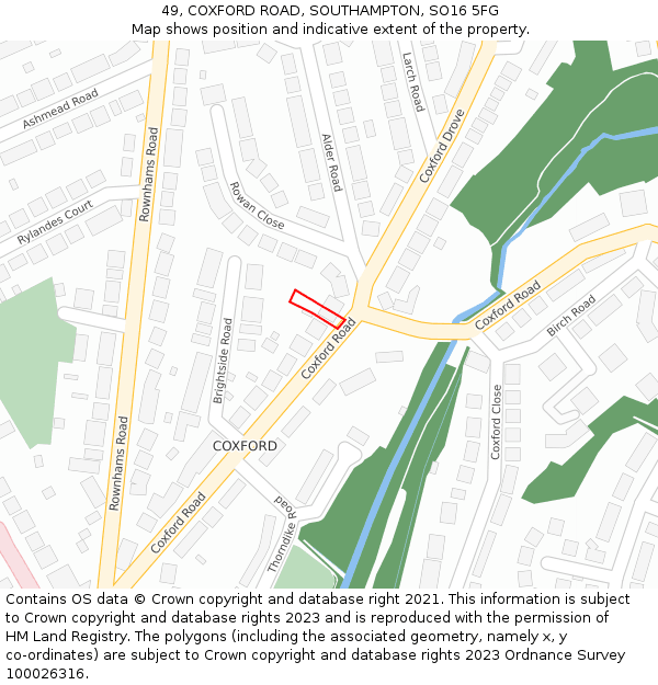 49, COXFORD ROAD, SOUTHAMPTON, SO16 5FG: Location map and indicative extent of plot